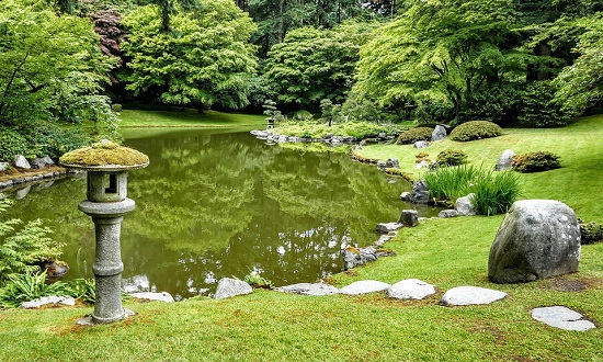 Stone Lantern and Pond at Nitobe Memorial Garden